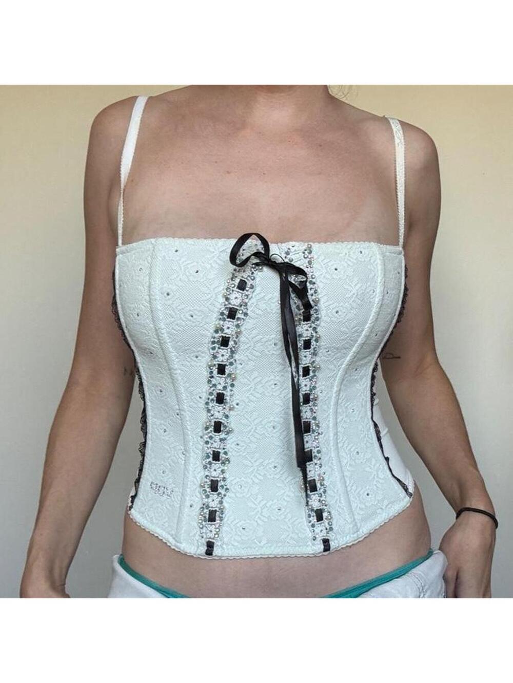 Y2K VDP rhinestone lace corset